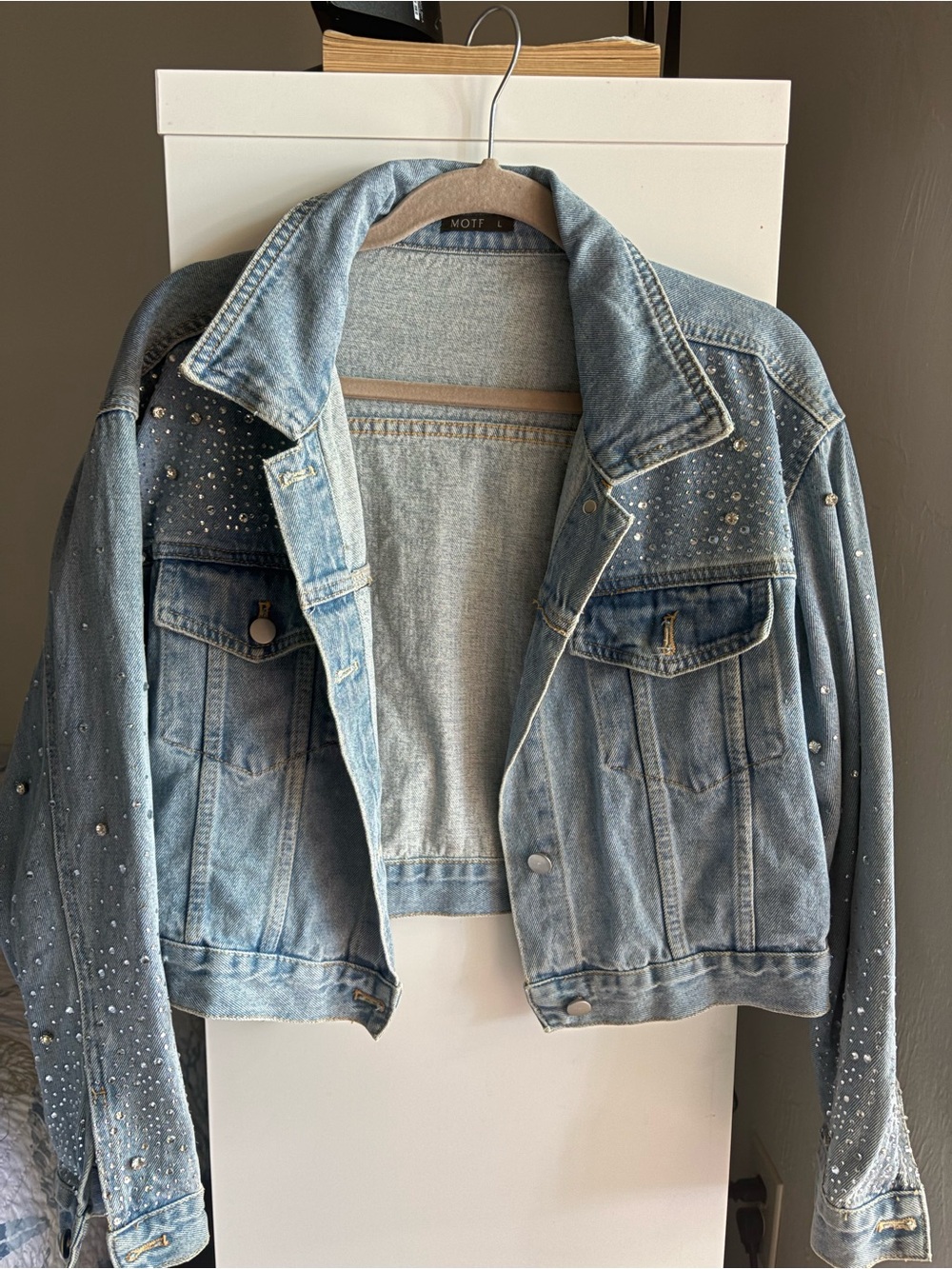 MOTF Light Blue Rhinestone Embellished Denim Jacket